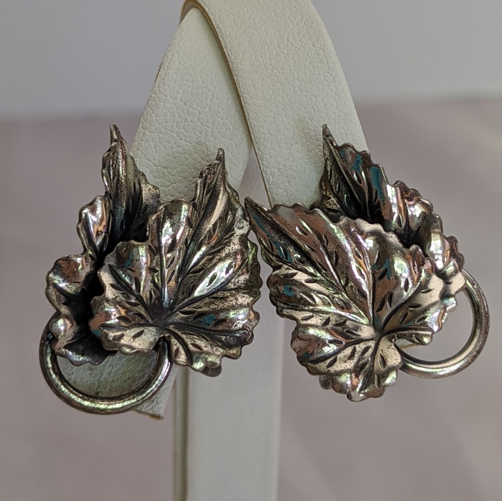 Vintage Dane Craft Sterling Silver Leaf Earrings